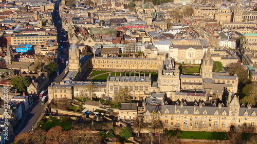 Flight over the city of Oxford and Christ Church University -aerial photography
