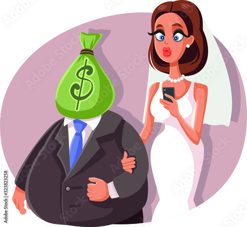 Gold Digger Marrying Sugar Daddy Vector Cartoon