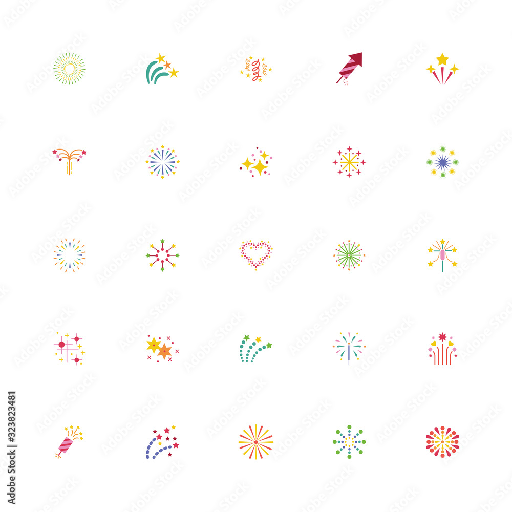 bundle of fireworks explosion splash set icons bundle of fireworks explosion splash set icons