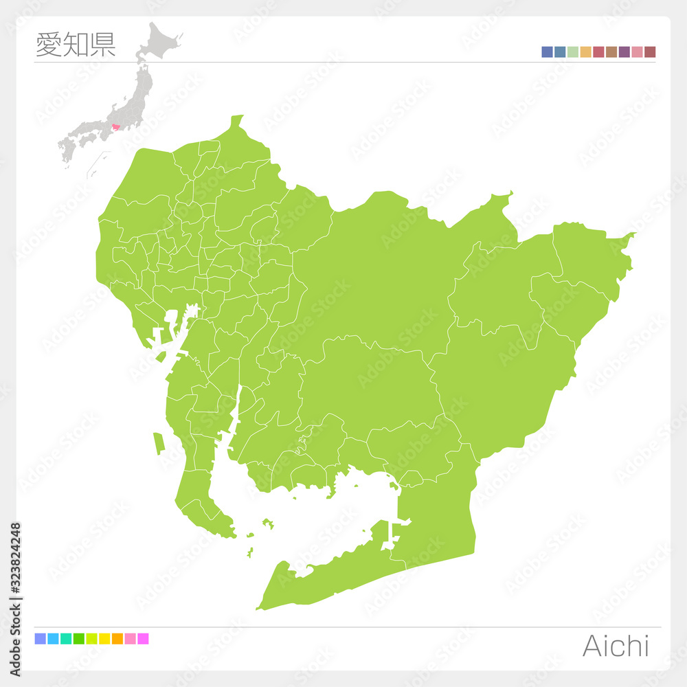 愛知県の地図・Aichi（市町村・区分け）
