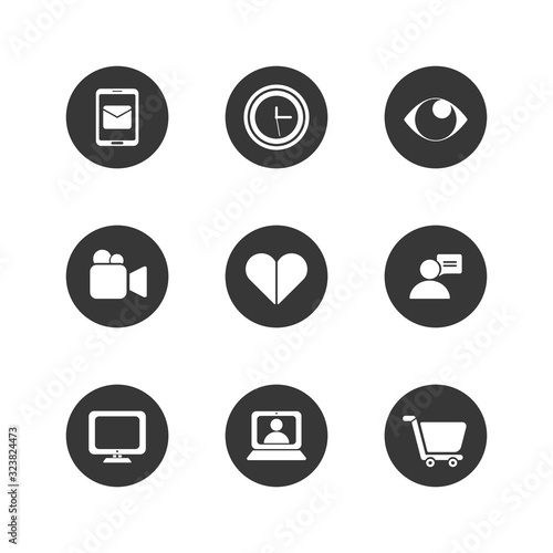 Social media block flat style icon set vector design
