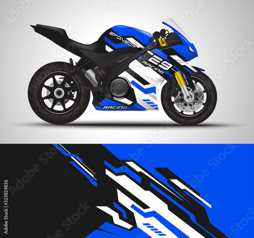 Motorcycle wrap decal and vinyl sticker design. Concept graphic abstract background for wrapping vehicles, motorsport, Sport bike, motocross, supermoto and livery. Vector illustration.