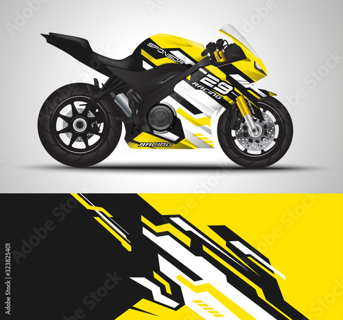 Motorcycle wrap decal and vinyl sticker design. Concept graphic abstract background for wrapping vehicles, motorsport, Sport bike, motocross, supermoto and livery. Vector illustration.