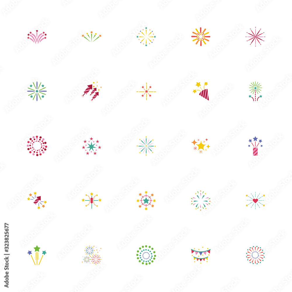 bundle of fireworks explosion splash set icons bundle of fireworks explosion splash set icons