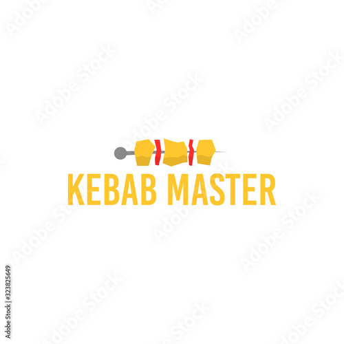 Kebab on skewer logo in flat color style with text