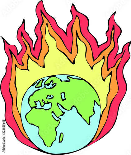 The Earth on fire: vector illustration for climate change/global warming disaster