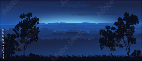 Nature background. Trees are hills. Vector graphics.