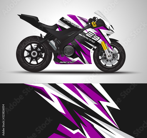 Motorcycle wrap decal and vinyl sticker design. Concept graphic abstract background for wrapping vehicles, motorsport, Sport bike, motocross, supermoto and livery. Vector illustration.