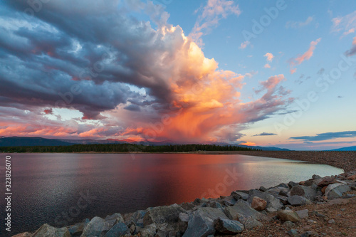 Late summer storm over Colorado mountains and Turquoise Lake by Leadville, Colorado