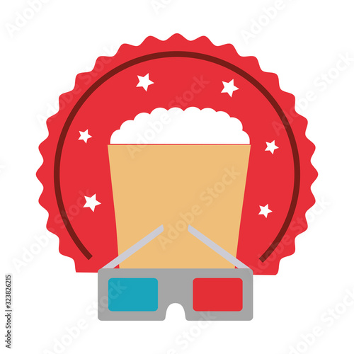 cinema glasses and popcorn isolated icon