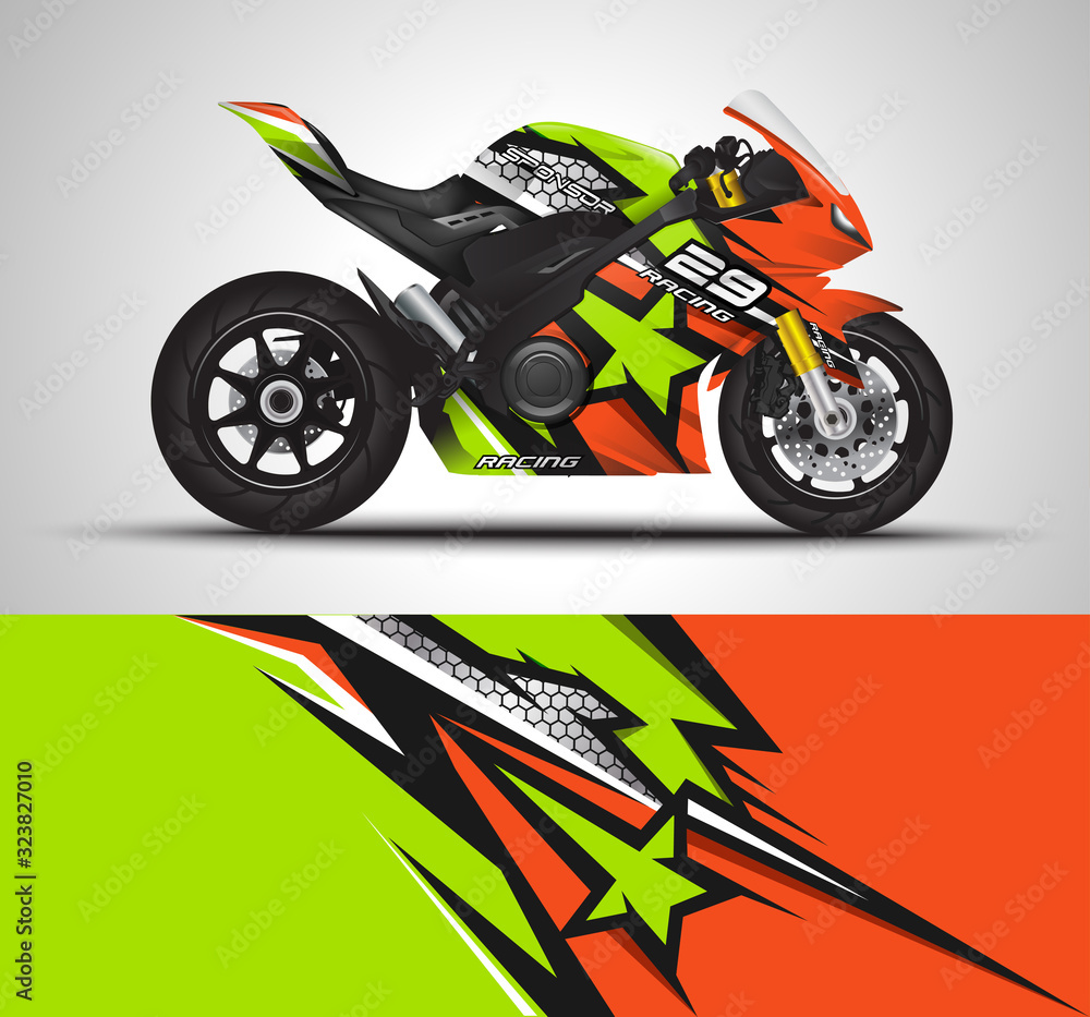 Motorcycle wrap decal and vinyl sticker design. Concept graphic ...