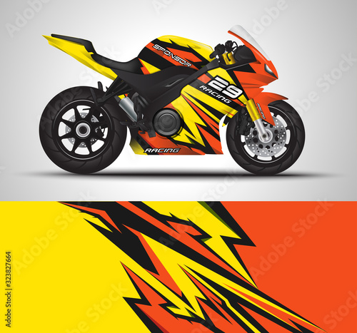 Motorcycle wrap decal and vinyl sticker design. Concept graphic abstract background for wrapping vehicles  motorsport  Sport bike  motocross  supermoto and livery. Vector illustration.