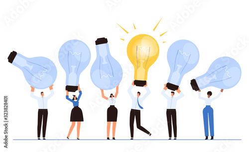 A man with an idea in and around people without them. Business concept ideas in the collective