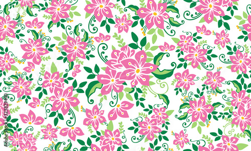 Beautiful floral pattern background for spring, with leaf and floral decor.