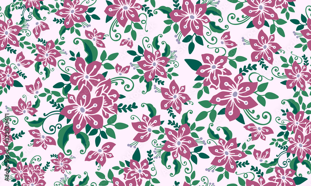 Pattern background for spring, with beautiful flower and leaf design.