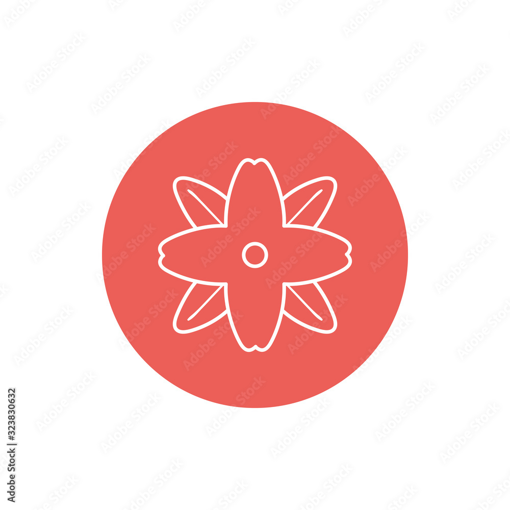 Flower inside red circle line block style icon set vector design Flower inside red circle line block style icon set vector design