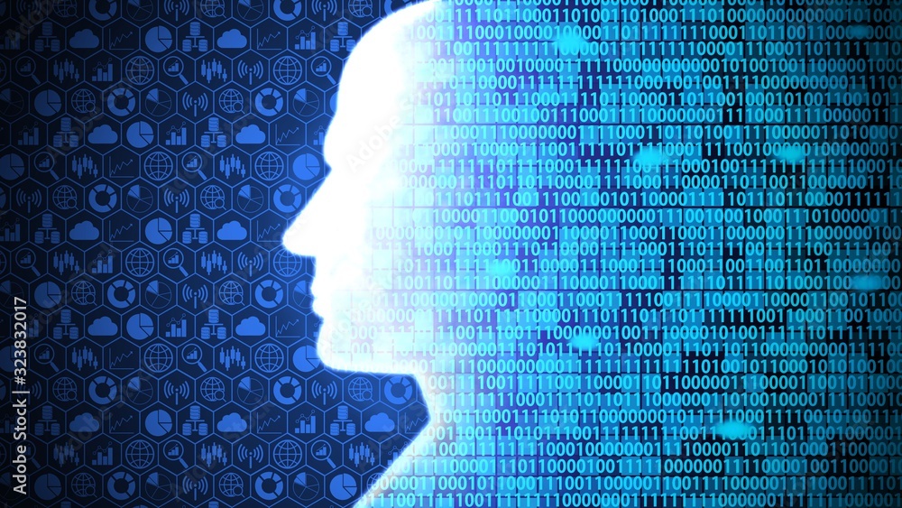 AI Computing and Thinking Big Data HUD including Binary Code with Head Shape Background Ver.1 of 3 (Full Screen) AI Computing and Thinking Big Data HUD including Binary Code with Head Shape Background Ver.1 of 3 (Full Screen)