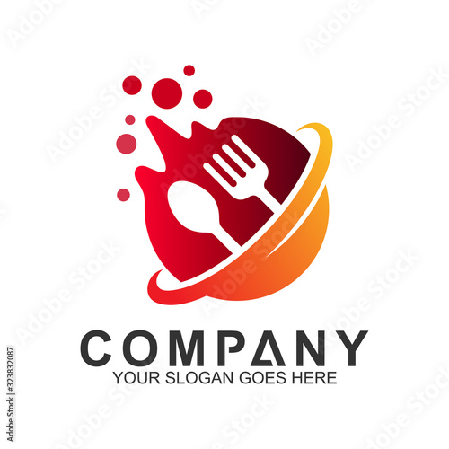 simple flat logo design for food,cook and restaurant