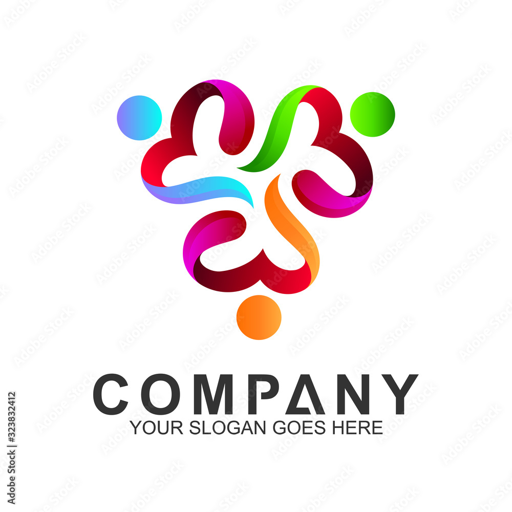 Fototapeta premium multicolored pictorial people logo design graphic for family care,social relationship,healthy people,happy kids,adoption child,education school,foundation community and medical clinic