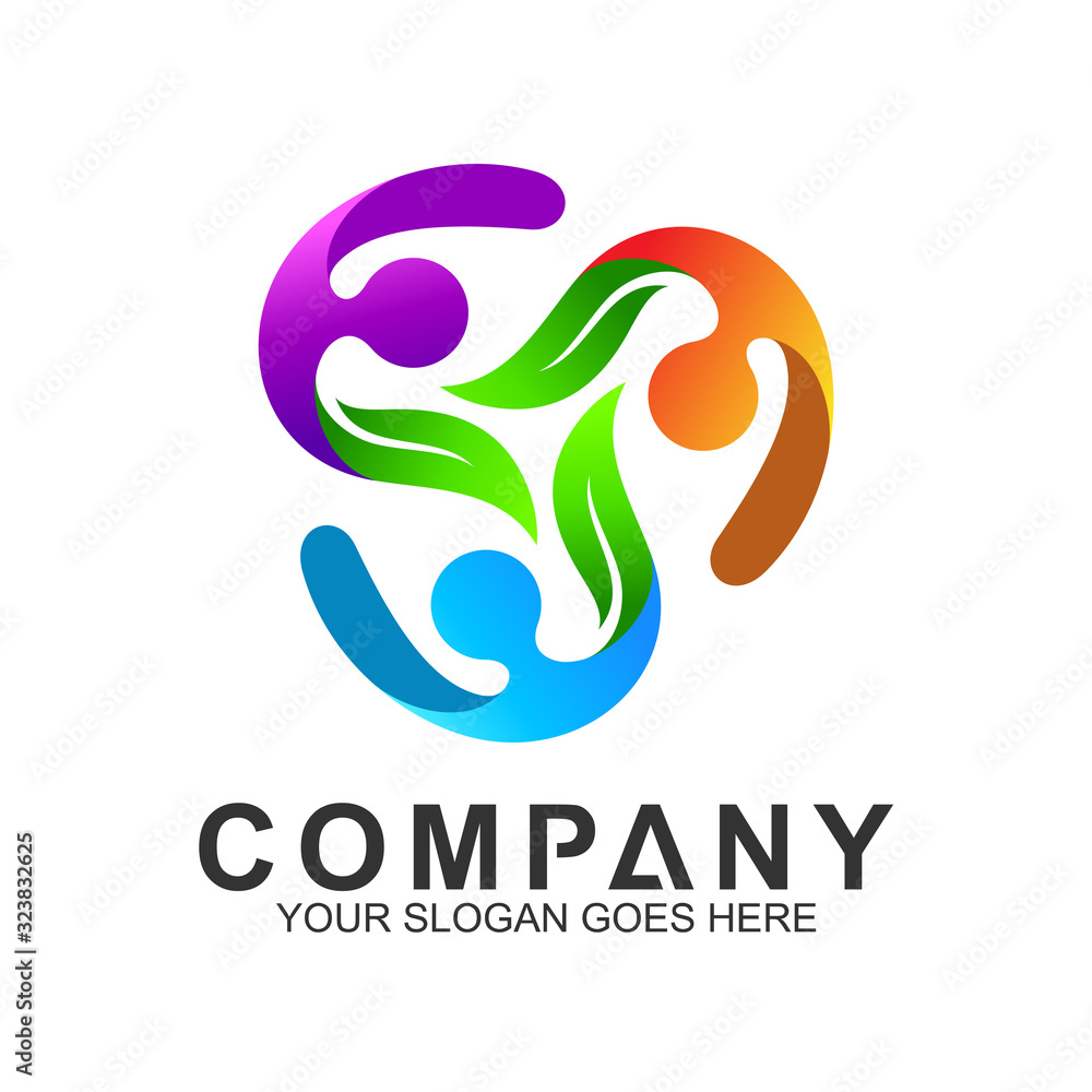 Obraz premium multicolored pictorial people logo design graphic for family care,social relationship,healthy people,happy kids,adoption child,education school,foundation community and medical clinic