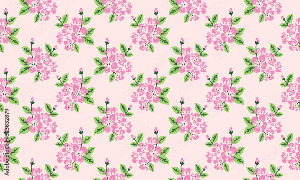 Elegant wallpaper for spring, with leaf and flower pattern background.