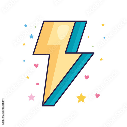 cute thunderbolt with stars and hearts decoration design