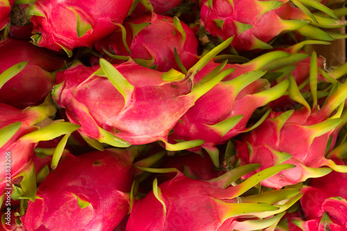 A lot of pieces of Dragon fruit or pitahaya