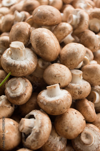 A pile of earthy chestnut mushrooms