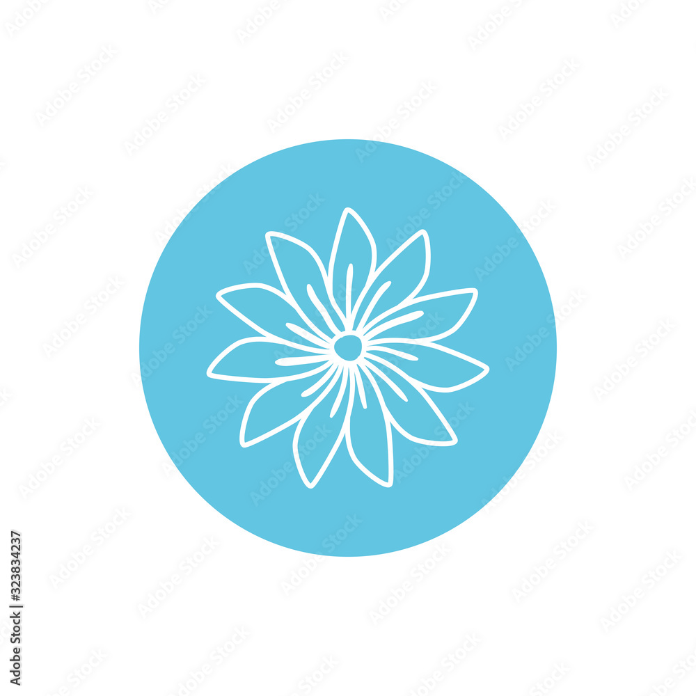 Flower inside blue circle line block style icon set vector design Flower inside blue circle line block style icon set vector design