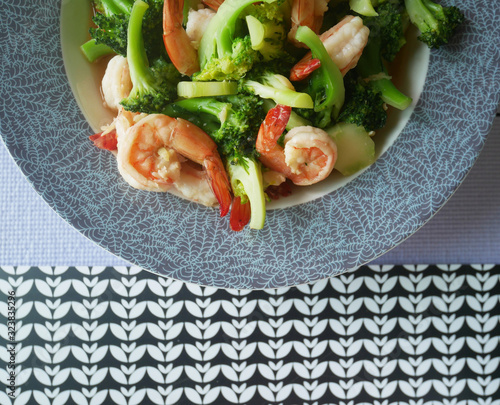 Close up Stir-fried Shrimp with Broccoli