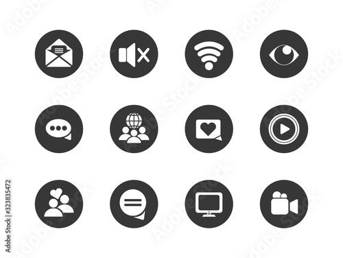 Social media block flat style icon set vector design