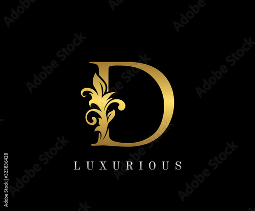 Elegant letter D. Graceful royal style. Calligraphic beautiful logo. Vintage drawn emblem for book design, weeding card, brand name, business card, Restaurant, Boutique, Hotel. 