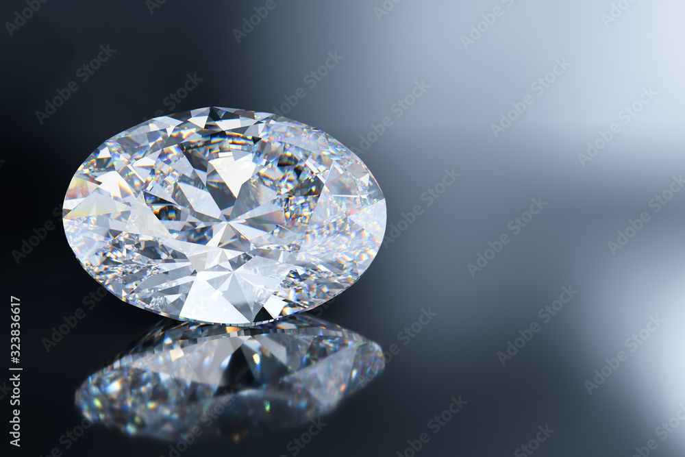 Oval cut diamond on gray glossy background Oval cut diamond on gray glossy background