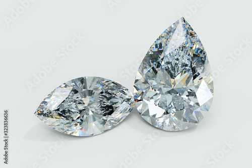 Marquise  pear cut diamonds on white background