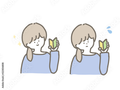 Woman holding a beginner mark.