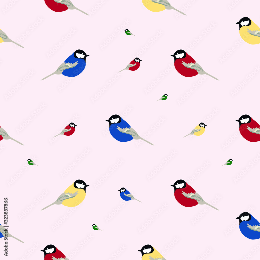 Vector seamless pattern  small colored birds