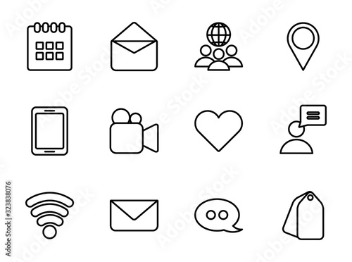 Social media line style icon set vector design