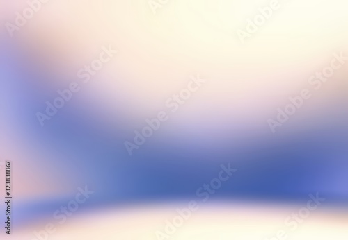 3d studio. Abstract wall and floor texture. Creative arched blue stripe pattern on white background. Empty room. Blurred template.