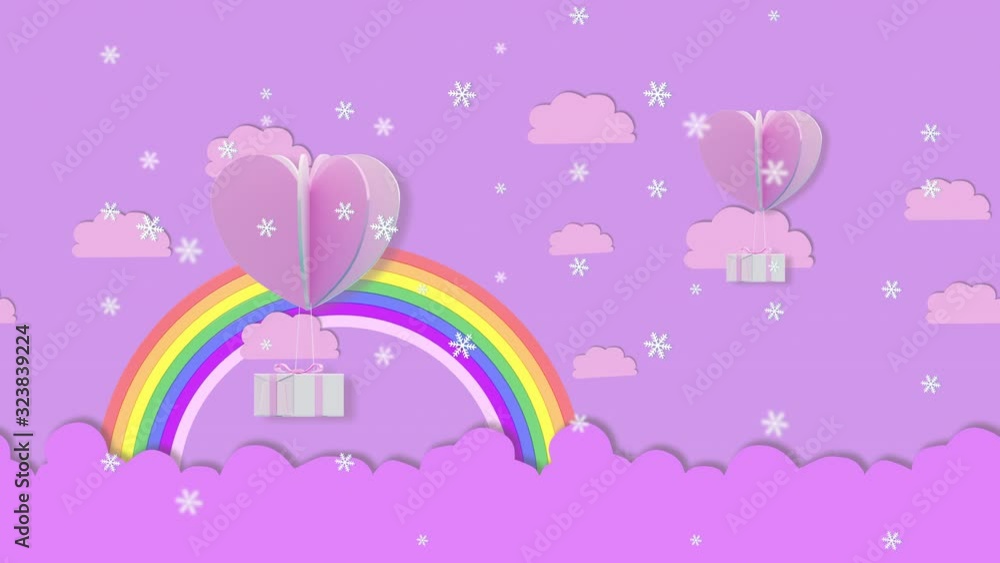 Animation's loop, Gift box and heart Floating above the rainbow Animation's loop, Gift box and heart Floating above the rainbow