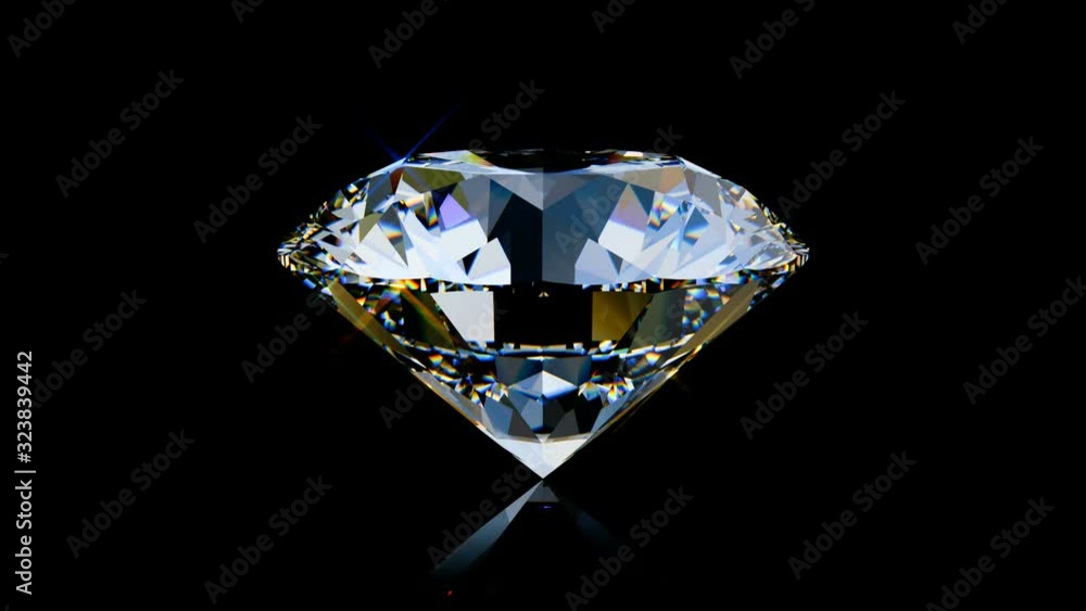 Big sparkling diamond rotating on black glossy background Big sparkling diamond rotating on black glossy background