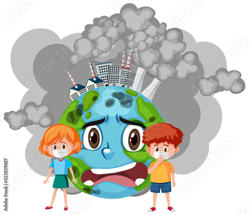 Poster design for stop pollution with children and sad world