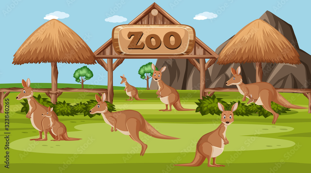 Scene with wild animals in the zoo at day time Scene with wild animals in the zoo at day time