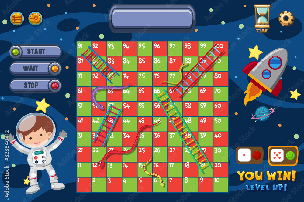Snakes and ladders game with man and spaceship Stock Vector | Adobe Stock