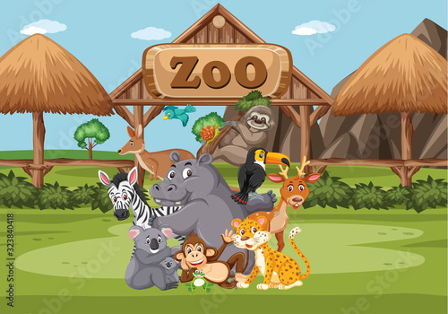 Scene with wild animals in the zoo at day time