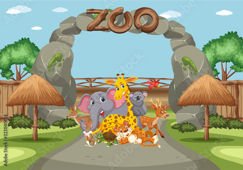 Scene with wild animals in the zoo at day time