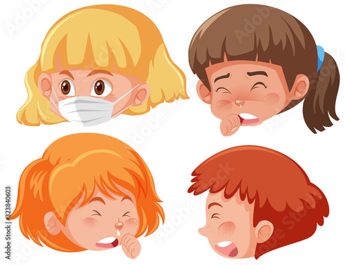 Set of sick children with different symptoms
