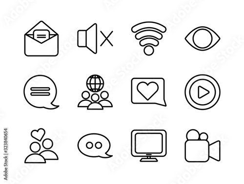 Social media line style icon set vector design