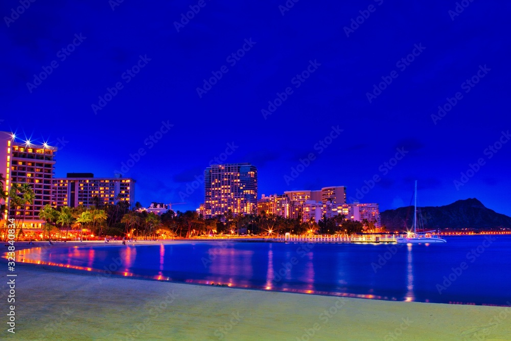 Night View of Waikiki Beach Honolulu Hawaii