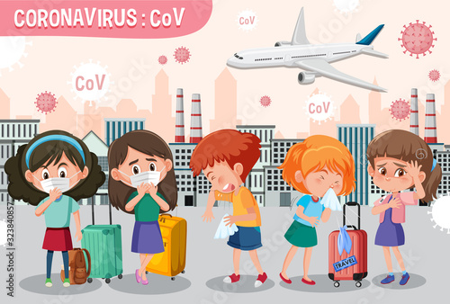 Scene with many people getting sick from coronavirus