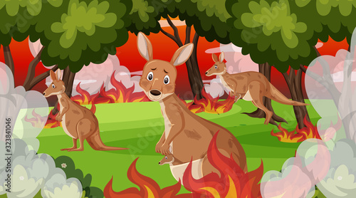 Scene with big wildfire with animal trapped in the forest